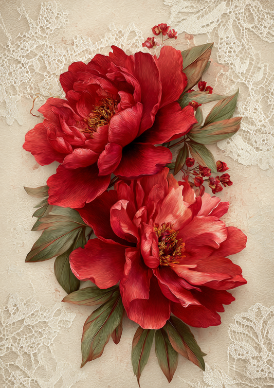 Sticker Sheet / Greeting Card – Red Peonies Flowers Full Cat. No. 9630