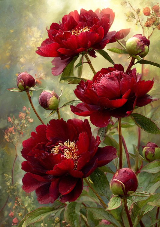 Sticker Sheet / Greeting Card – Red Peonies Flowers Full Cat. No. 9650