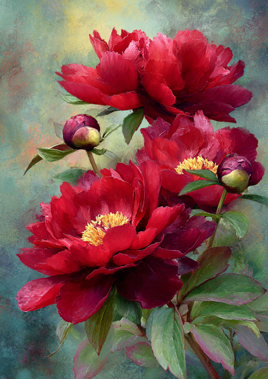 Sticker Sheet / Greeting Card – Red Peonies Flowers Full Cat. No. 9651