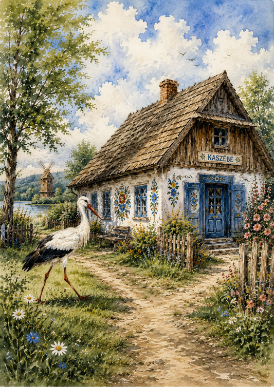 Sticker Sheet / Greeting Card – Old Polish Cottage & Stork Full Cat. No. 9652
