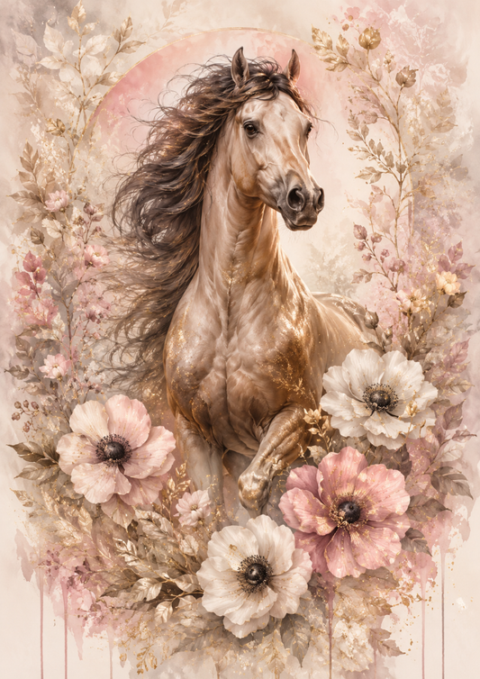 Sticker Sheet / Greeting Card – Horse in Shabby Chic Full Cat. No. 9656