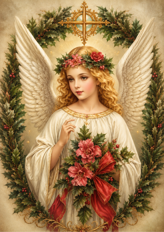 Sticker Sheet / Greeting Card – Angel Holding Wreath Full Cat. No. 9664