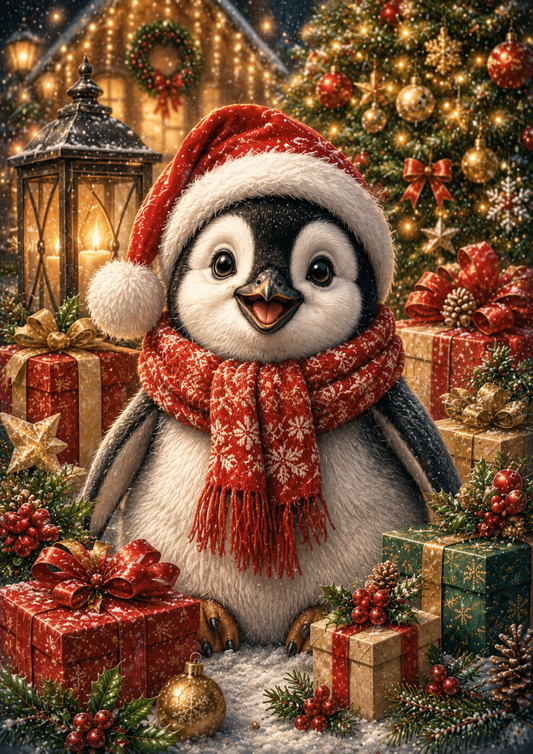 Sticker Sheet / Greeting Card – Cute Festive Penguin Full Cat. No. 9673