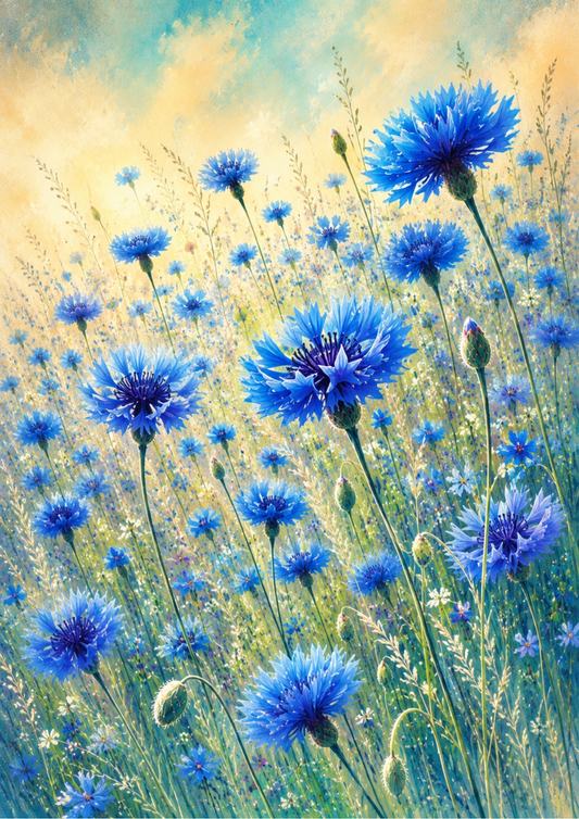 Sticker Sheet / Greeting Card – Blue Cornflowers Summer Field Full Cat. No. 9675