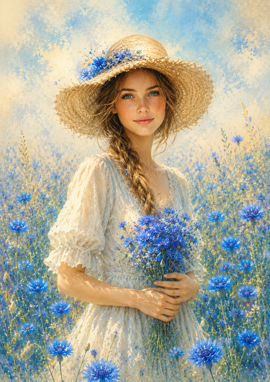 Sticker Sheet / Greeting Card – Girl in Summer Field Full Cat. No. 9677