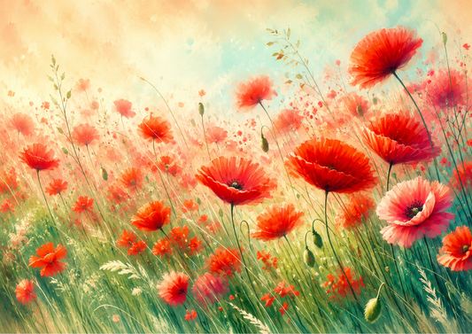 Sticker Sheet / Greeting Card – Red Poppies - Horizontal Type of Paper Full Cat. No. 9678