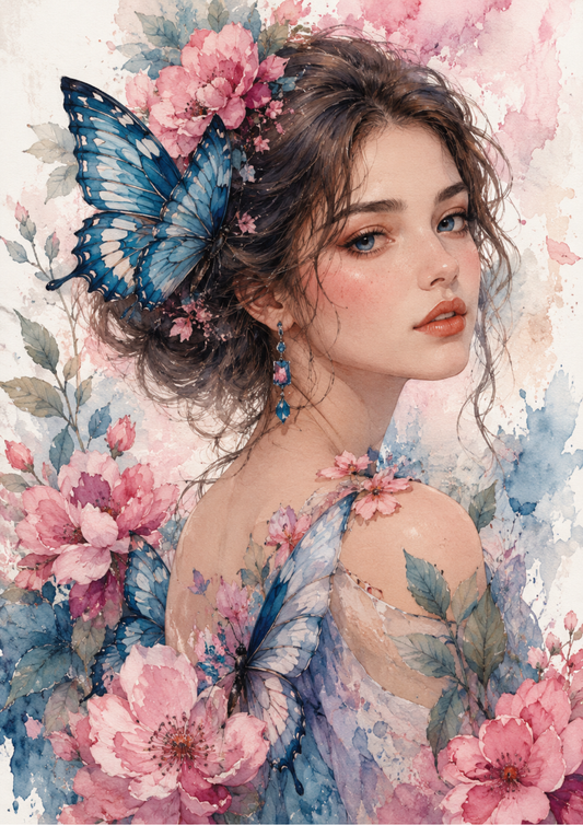 Sticker Sheet / Greeting Card – Butterfly Girl Portrait Full Cat. No. 9684