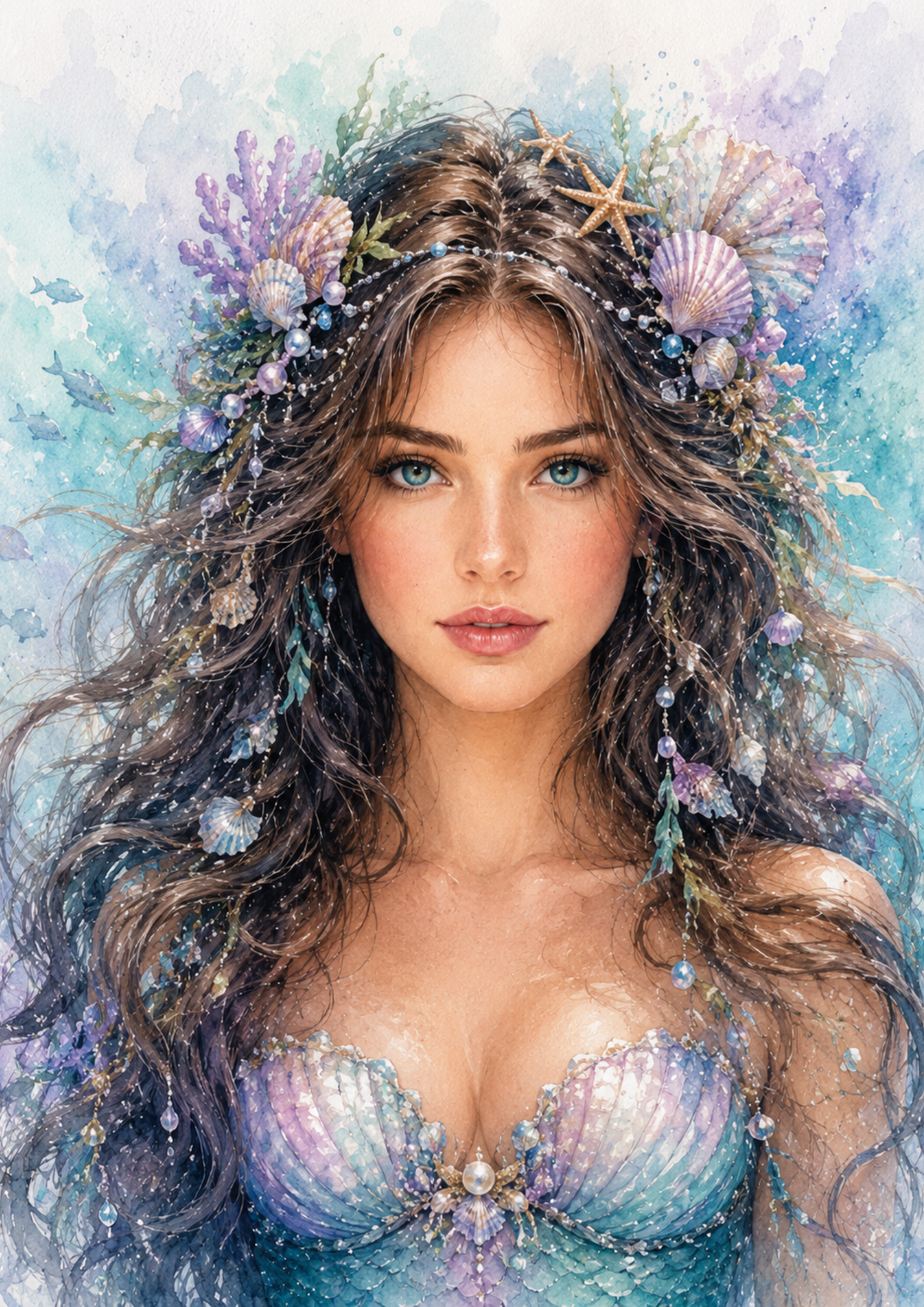Sticker Sheet / Greeting Card – Beautiful Mermaid Portrait Full Cat. No. 9687