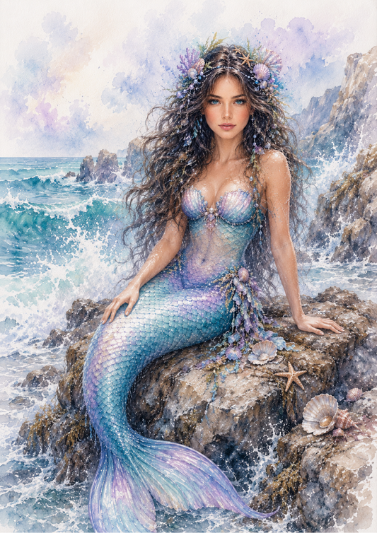 Sticker Sheet / Greeting Card – Beautiful Mermaid on the Rock Full Cat. No. 9688