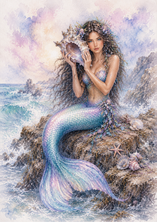 Sticker Sheet / Greeting Card – Beautiful Mermaid on the Rock Full Cat. No. 9689