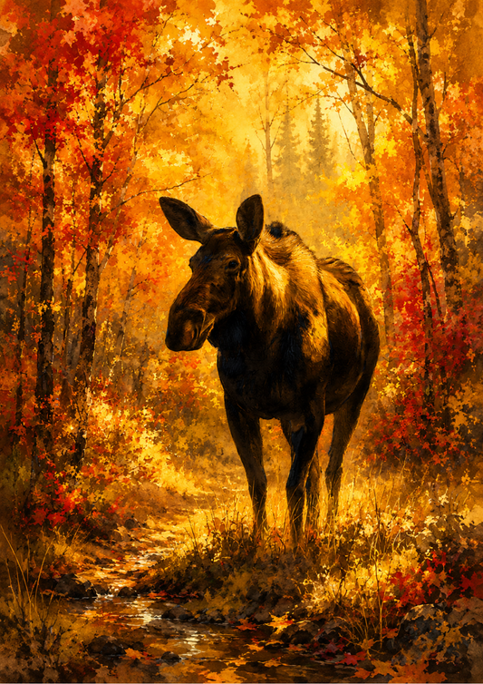 Sticker Sheet / Greeting Card – Moose in Autumn Forest Full Cat. No. 9690