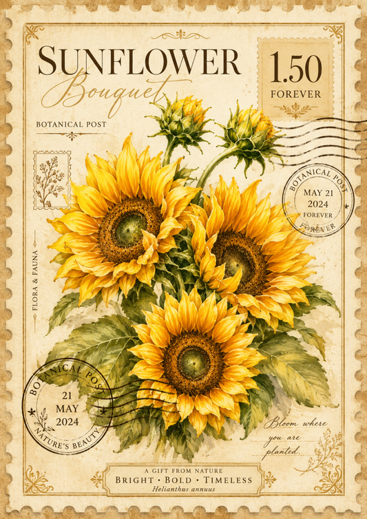 Sticker Sheet / Greeting Card – Sunflower Vintage Stamp Full Cat. No. 9699