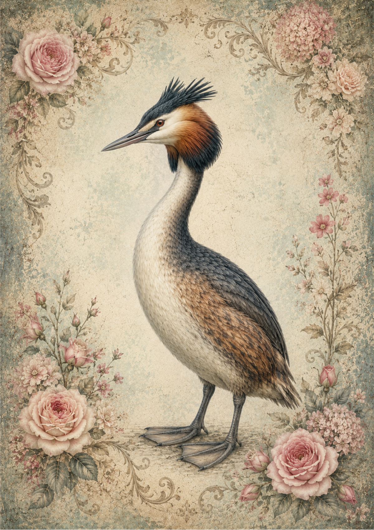 Sticker Sheet / Greeting Card – Vintage Great Crested Grebe Full Cat. No. 9716