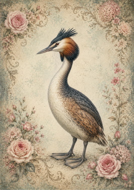 Sticker Sheet / Greeting Card – Vintage Great Crested Grebe Full Cat. No. 9716