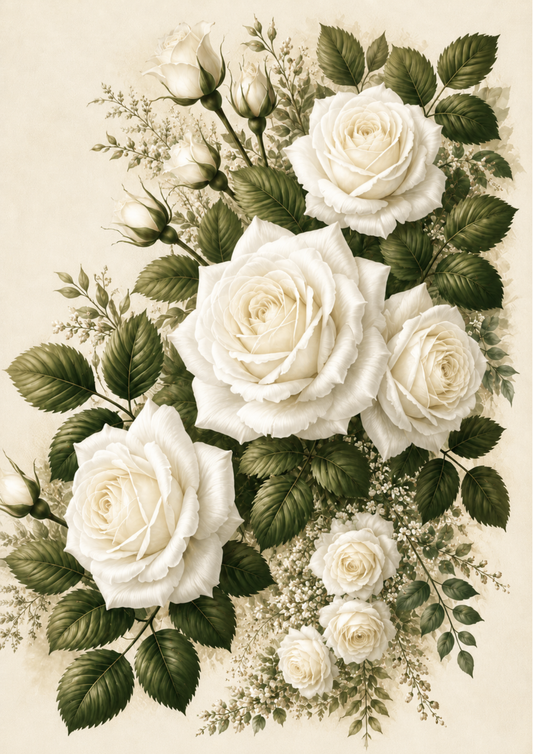 Sticker Sheet / Greeting Card – White Roses Garland Full Cat. No. 9724