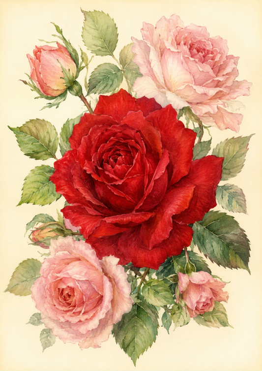 Sticker Sheet / Greeting Card – Pastel Red Roses Full Cat. No. 9734