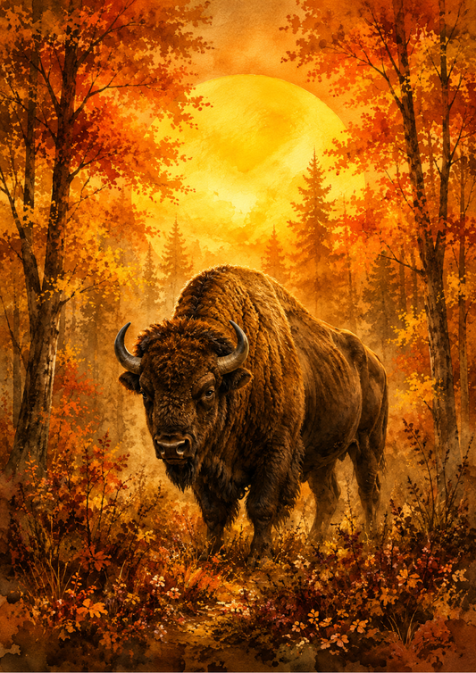 Sticker Sheet / Greeting Card – European Bison in Autumn Forest Full Cat. No. 9737