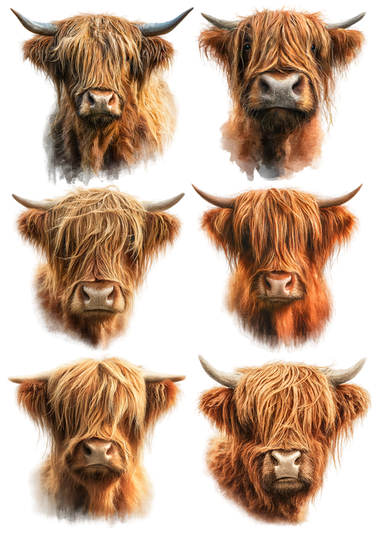 Sticker Sheet / Greeting Card – Highland Cow Portrait Collage Cat. No. 9747