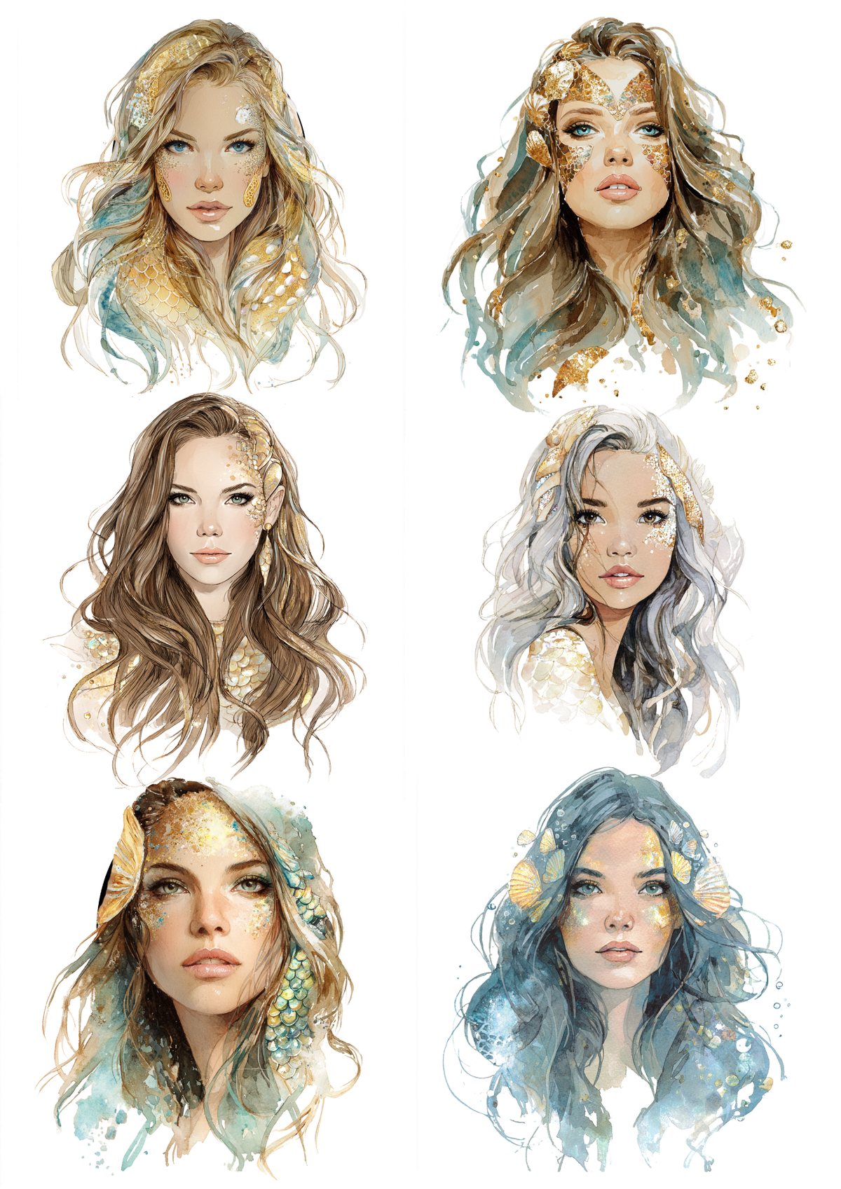 Sticker Sheet / Greeting Card – Mermaid Portrait Collage Cat. No. 9759