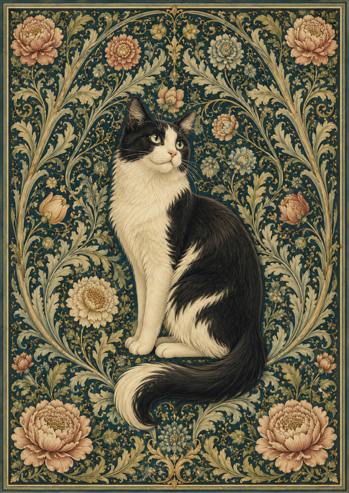 Sticker Sheet / Greeting Card – Cat on Green Backround Full Cat. No. 9765