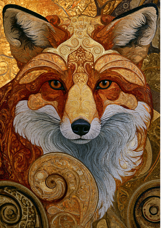 Sticker Sheet / Greeting Card – Fox Portrait in Klimt Style Full Cat. No. 9788