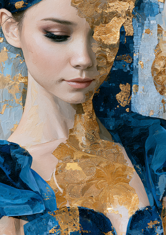 Sticker Sheet / Greeting Card – Woman Portarit in Blue & Gold Full Cat. No. 9790