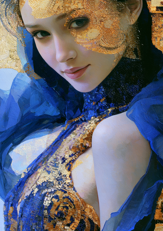 Sticker Sheet / Greeting Card – Woman Portarit in Blue & Gold Full Cat. No. 9791