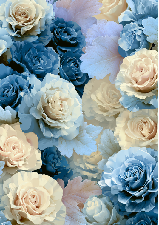 Sticker Sheet / Greeting Card – Porcelain Blue Roses Background Full Cat. No. 9802