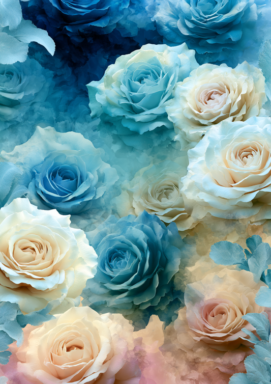Sticker Sheet / Greeting Card – French Blue Roses Background Full Cat. No. 9803