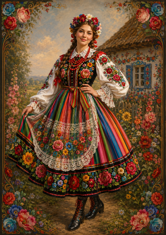 Sticker Sheet / Greeting Card – Young Woman in Polish Folk Costume Full Cat. No. 9820