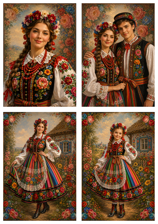 Sticker Sheet / Greeting Card – People in Polish Folk Costume Collage Cat. No. 9824