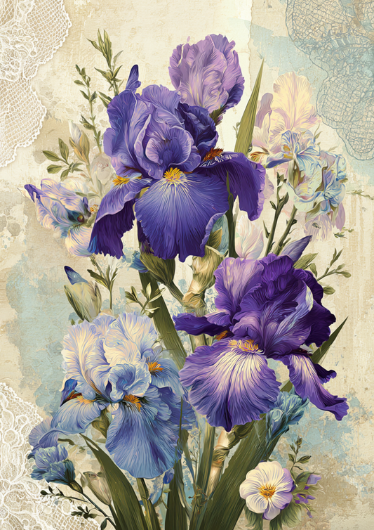 Sticker Sheet / Greeting Card – Vintage Purple Irises Cat. No. 9834