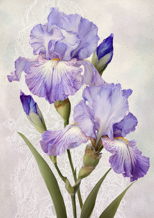 Sticker Sheet / Greeting Card – Purple Irises Bouquet Cat. No. 9835