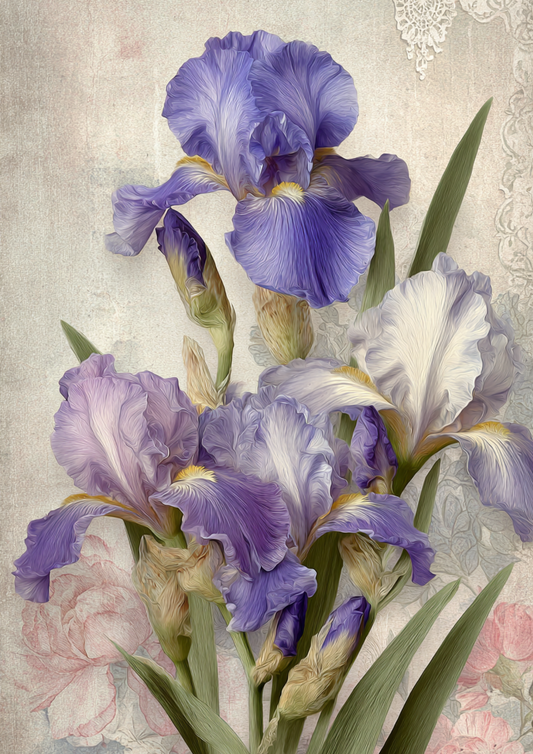 Sticker Sheet / Greeting Card – Purple Irises Bouquet Cat. No. 9836