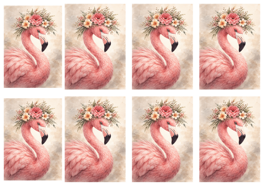 Sticker Sheet / Greeting Card – Flamingo with Crown Collage Cat. No. 9843