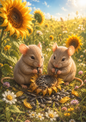 Sticker Sheet / Greeting Card – Two Mice in Sunflower Field Full Cat. No. 9852