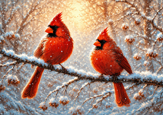 Sticker Sheet / Greeting Card – Two Red Cardinals on the Branch Full Cat. No. 9853