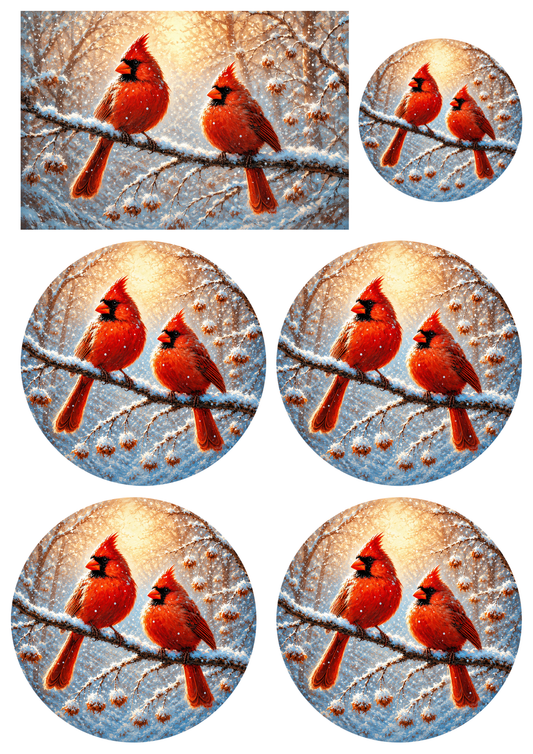 Sticker Sheet / Greeting Card – Two Red Cardinals on the Branch Collage Cat. No. 9854