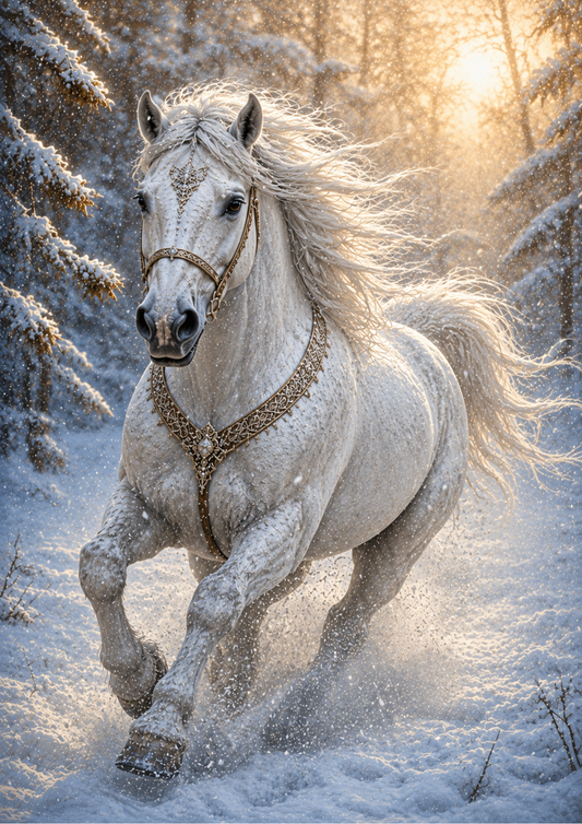 Sticker Sheet / Greeting Card – Winter Galloping Horse Full Cat. No. 9862