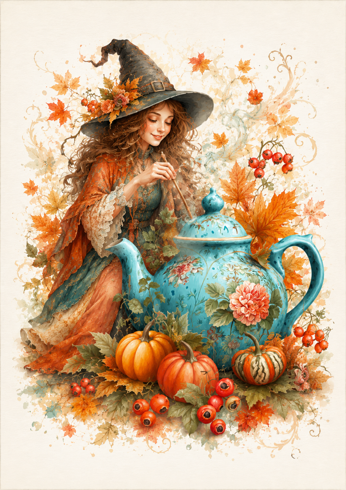 Sticker Sheet / Greeting Card – Halloween Witch & Magic Kettle Full Cat. No. 9871