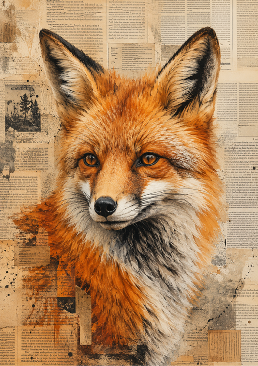 Sticker Sheet / Greeting Card – Fox Portarit on Newspaper Full Cat. No. 9882