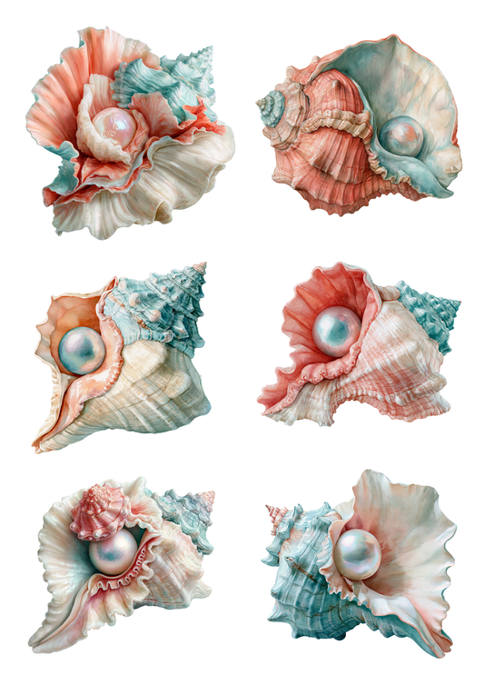 Sticker Sheet / Greeting Card – Shell with Pearl Collage Cat. No. 9884