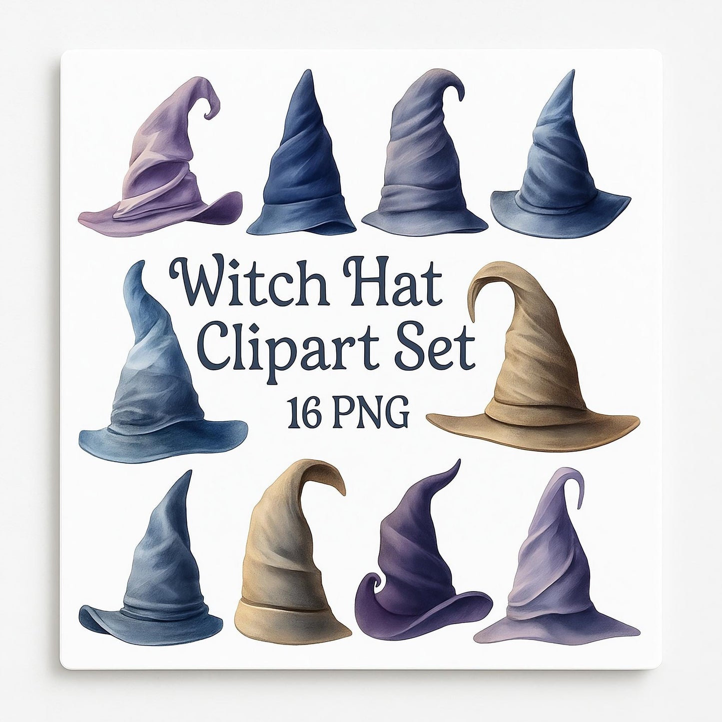 Witch Hat Clipart Set – 16 PNG – Halloween Hats – Transparent Background – Watercolor Style – High Resolution