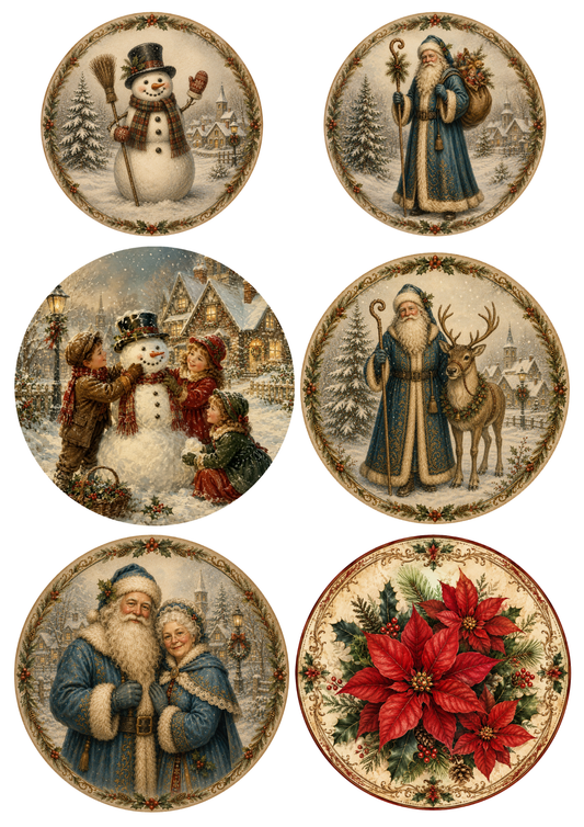 Sticker Sheet / Greeting Card – Vintage Christmas Circle Collage Cat. No. 9935
