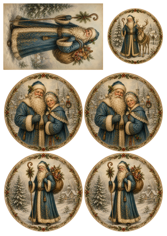 Sticker Sheet / Greeting Card – Vintage Santa Circle Collage Cat. No. 9938