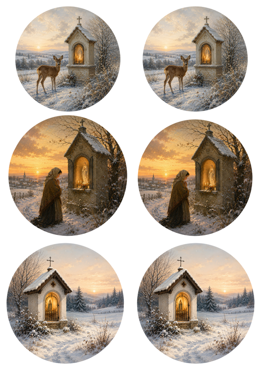 Sticker Sheet / Greeting Card – Roadside Shrine Circle Collage Cat. No. 9951