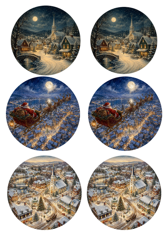 Sticker Sheet / Greeting Card – Christmas in Village Circle Collage Cat. No. 9952