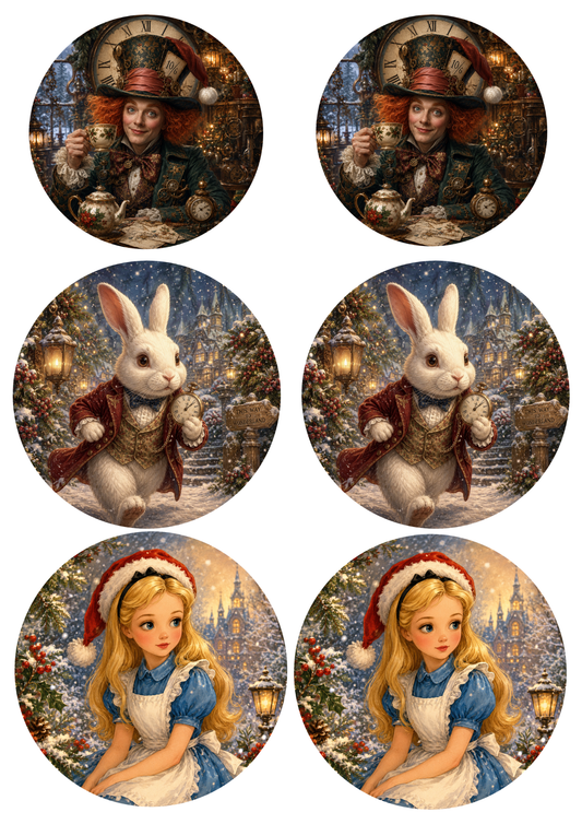 Sticker Sheet / Greeting Card – Alice in Wonderland Christmas Edition Circle Collage Cat. No. 9953