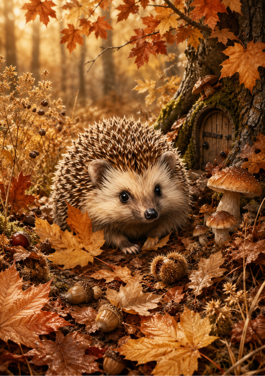 Sticker Sheet / Greeting Card – Autumn Hedgehog Full Cat. No. 9957