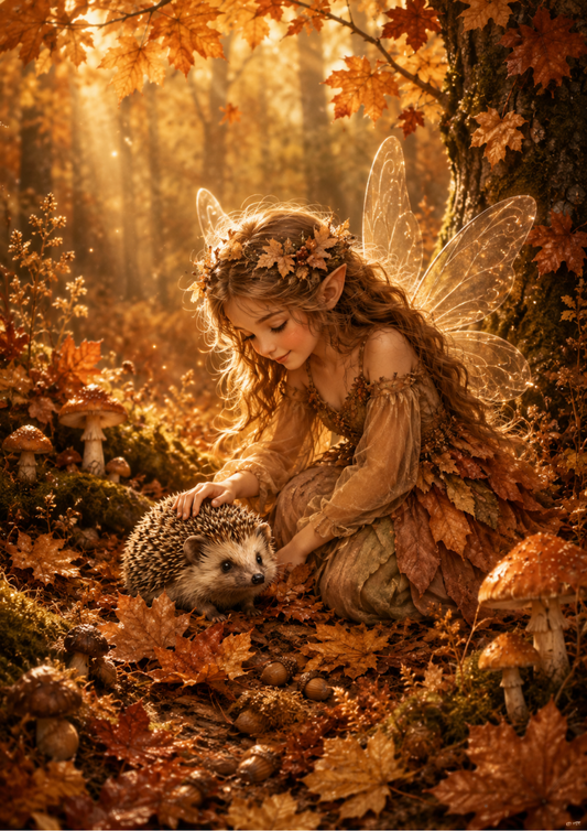 Sticker Sheet / Greeting Card – Autumn Fairy & Hedhehog Full Cat. No. 9958